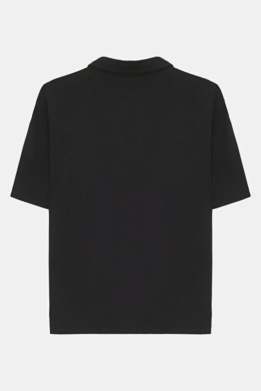 Black Polo Collar Men's T-Shirt with Trim Details 2