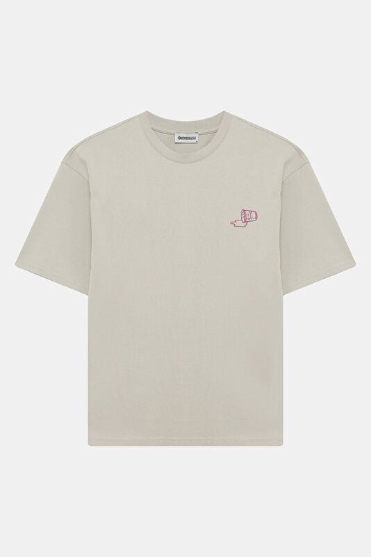 Light Grey Crew Neck Embroidered Men's T-Shirt 4