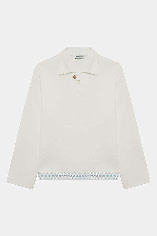 Relax Fit Ecru Textured Polo Collar Men's Shirt
