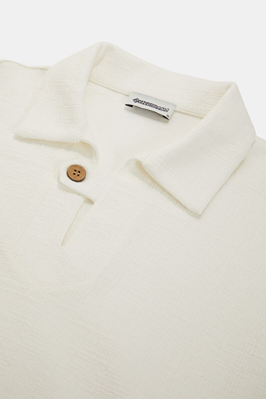 Relax Fit Ecru Textured Polo Collar Men's Shirt 3
