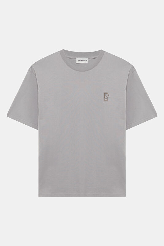 Gray Crew Neck Embroidered Men's T-Shirt 4