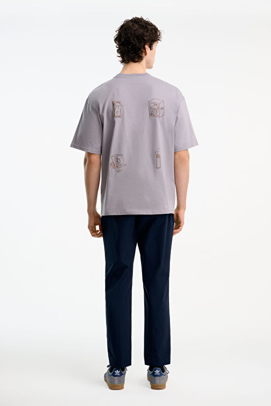 Gray Crew Neck Embroidered Men's T-Shirt 2