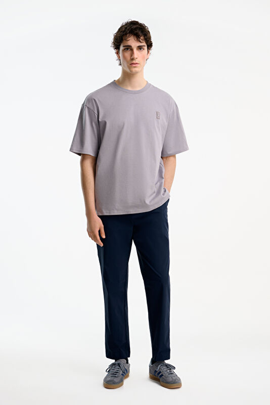 Gray Crew Neck Embroidered Men's T-Shirt 3