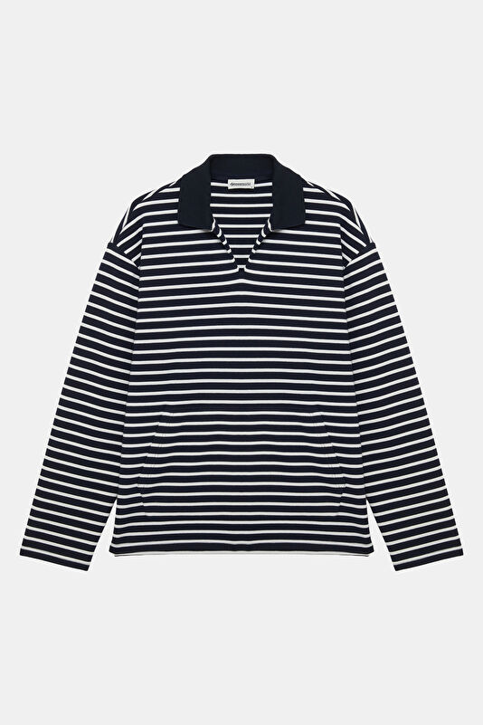 Navy Polo Collar Men's Sweatshirt