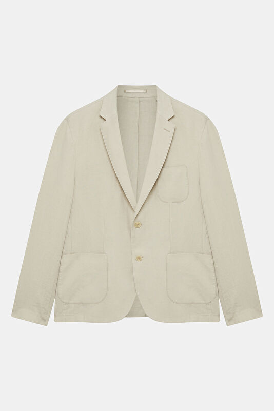 Natural Buttoned Linen Men's Jacket