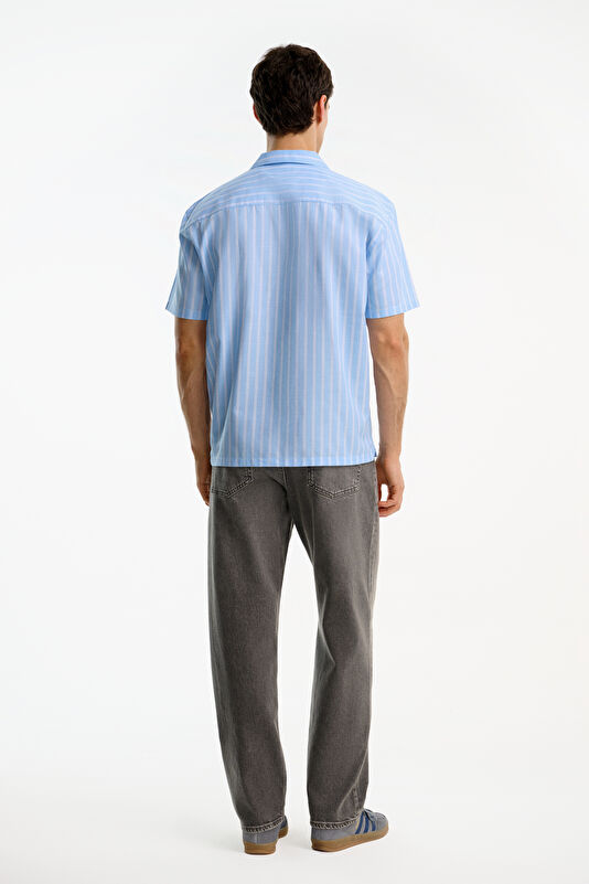 Blue Striped Resort Collar Men's Shirt 2