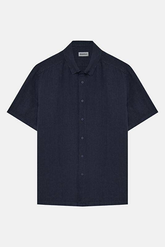 Navy Embroidered Regular Men's Shirt