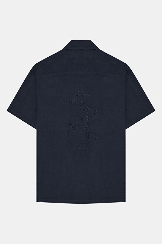 Navy Embroidered Regular Men's Shirt 2