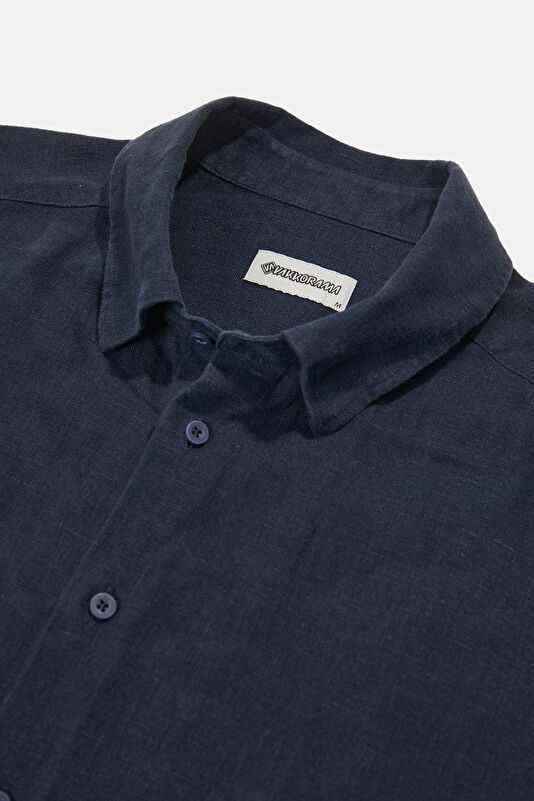 Navy Embroidered Regular Men's Shirt 3