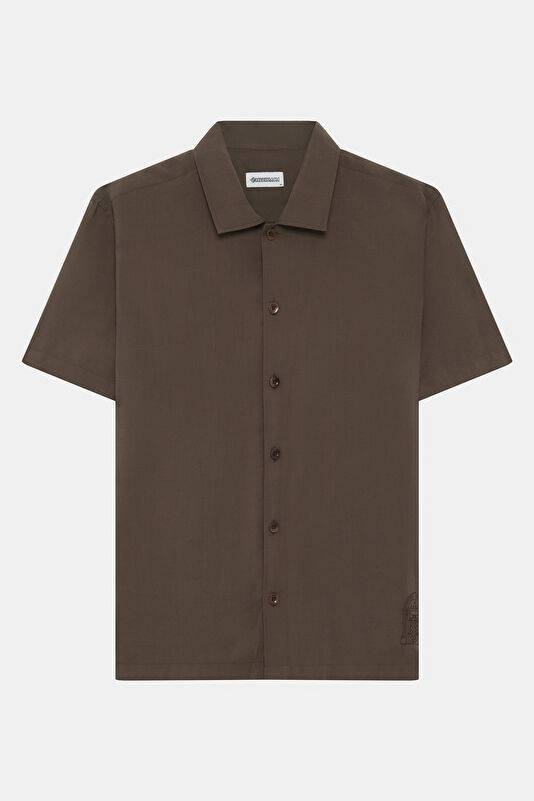 Brown Embroidered Regular Men's Shirt 4