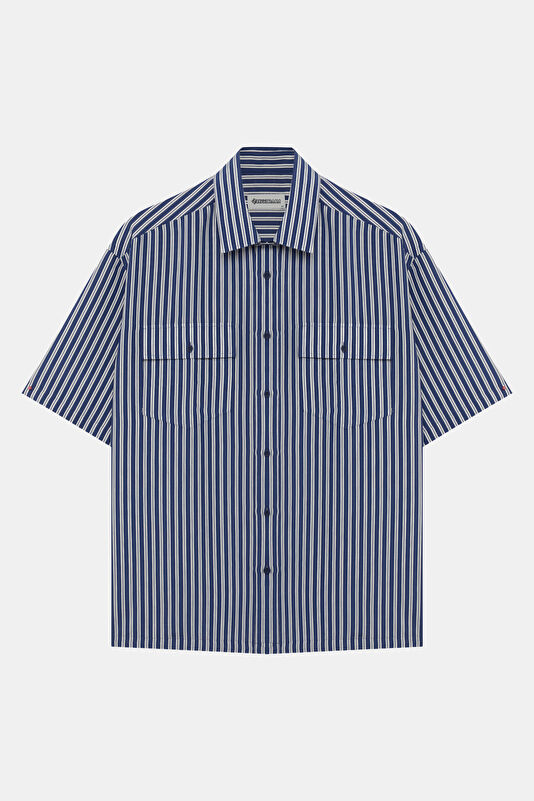 Navy Striped Regular Pattern Men's Shirt