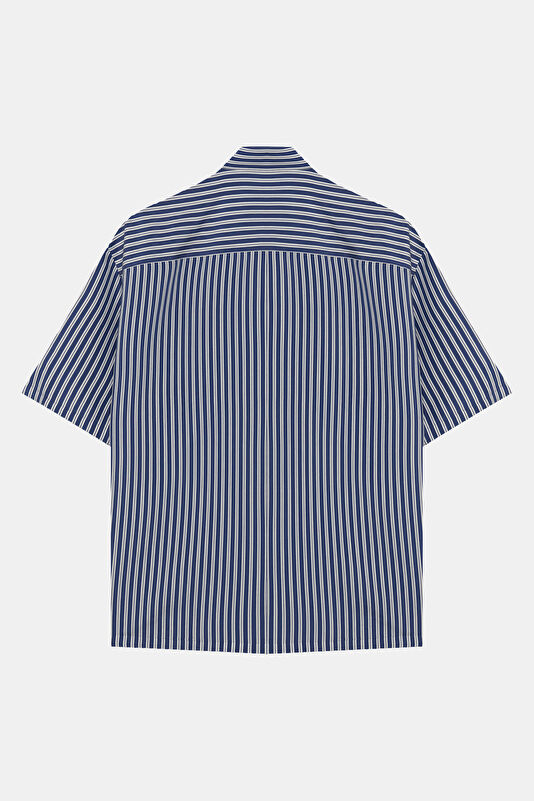 Navy Striped Regular Pattern Men's Shirt 2