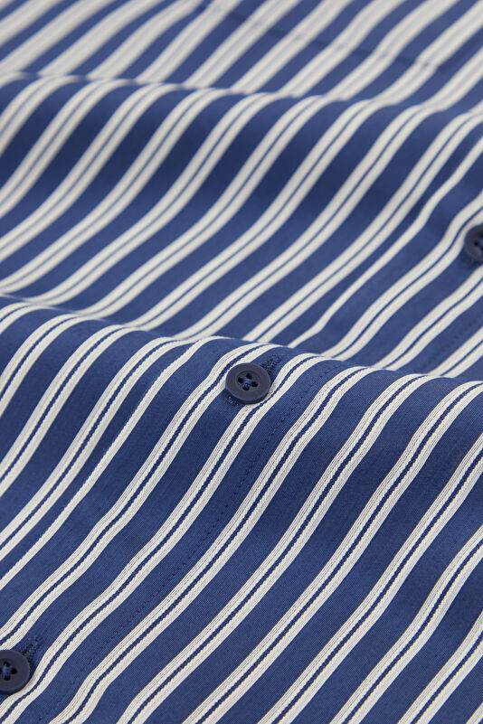 Navy Striped Regular Pattern Men's Shirt 4