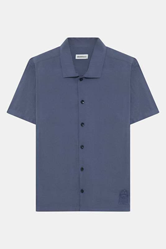 Navy Embroidered Regular Men's Shirt 4