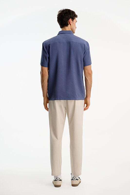 Navy Embroidered Regular Men's Shirt 2