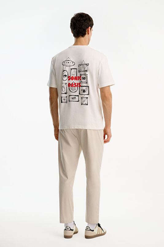 Ecru Crew Neck Printed Men's T-Shirt 2