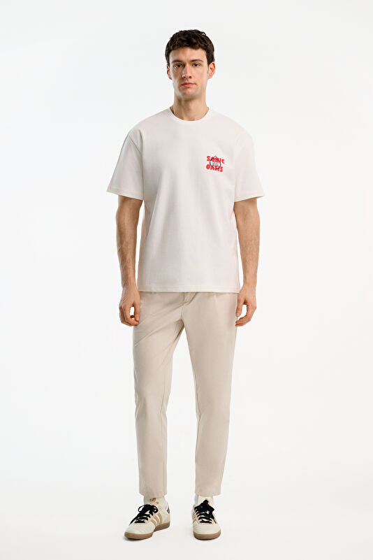 Ecru Crew Neck Printed Men's T-Shirt 3