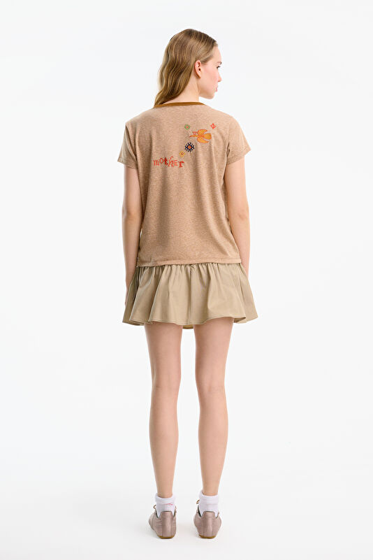 Bej Desenli Kadın T-Shirt 2