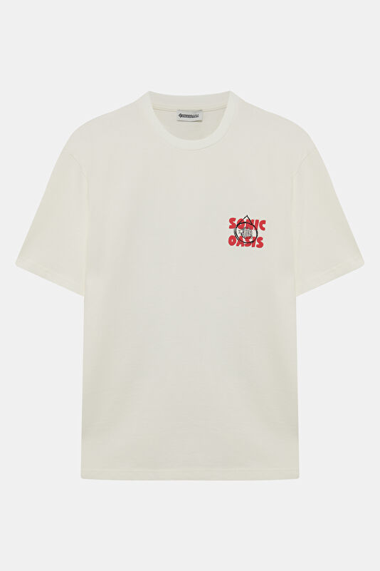 Ecru Crew Neck Printed Men's T-Shirt 4