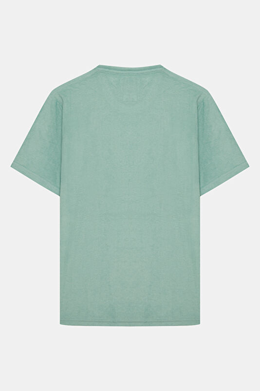Relax Kalıp Yeşil Bisiklet Yaka Erkek T-Shirt 2