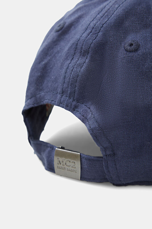 Navy Embroidered Linen Hat 3