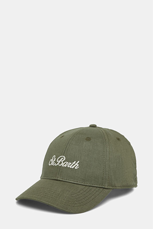 Green Embroidered Linen Hat