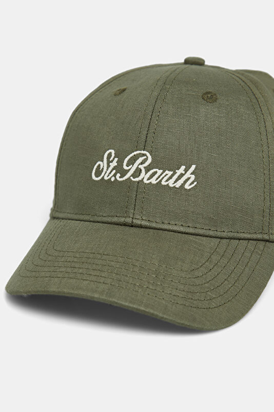 Green Embroidered Linen Hat 3