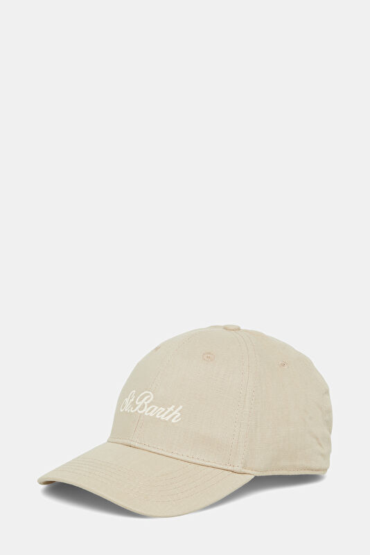 Ecru Embroidered Linen Hat