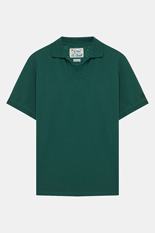 Men's T-Shirt with Relaxed Fit and Dark Green Polo Collar