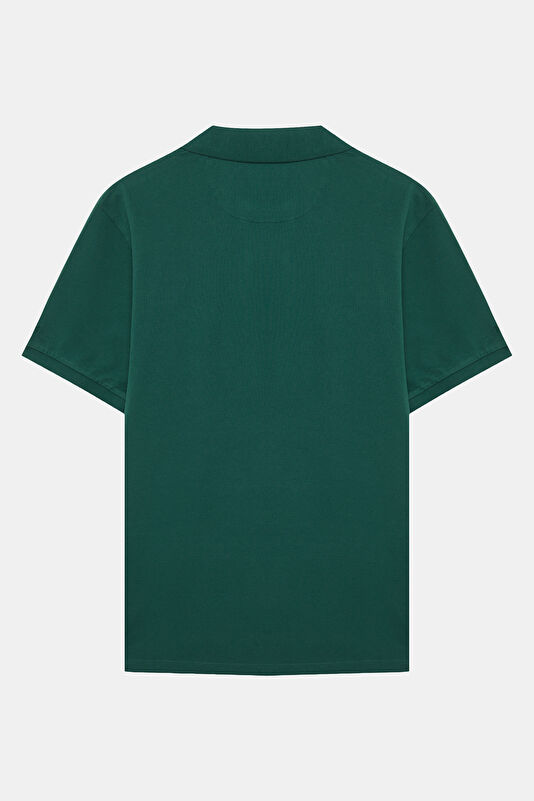 Men's T-Shirt with Relaxed Fit and Dark Green Polo Collar 2