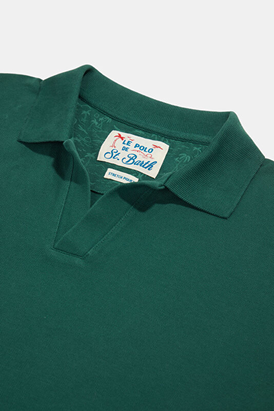 Men's T-Shirt with Relaxed Fit and Dark Green Polo Collar 3
