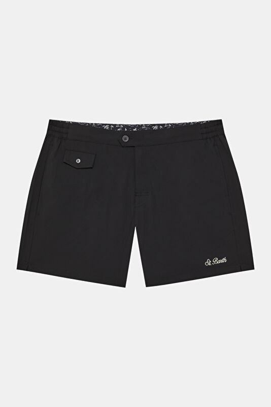 Men's Swimsuit with Black Pattern and Elastic Waistband