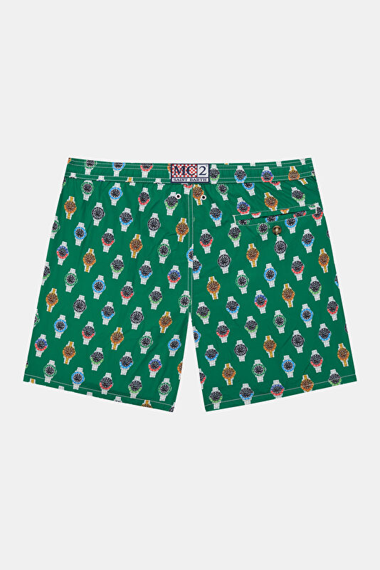 Lighting Micro Fantasy Clock Pattern Men's Green Swimsuit 2