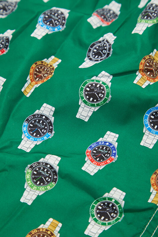 Lighting Micro Fantasy Clock Pattern Men's Green Swimsuit 4