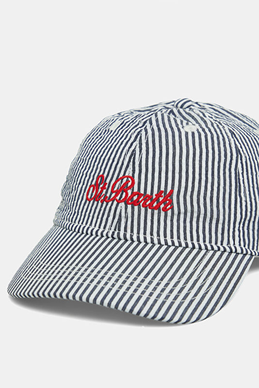 Baseball Seersucker Striped Men's Blue Hat 3