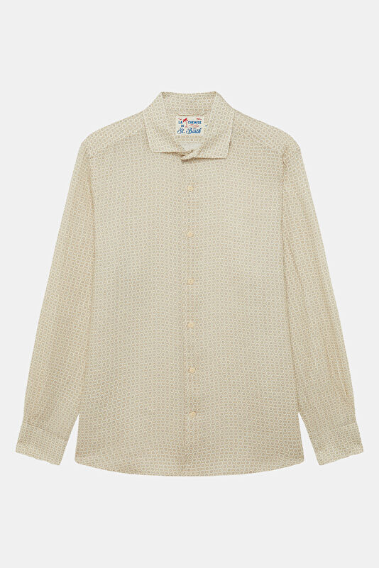 Pamplona Mini Floral Pattern Men's Beige Linen Shirt