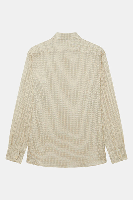 Pamplona Mini Floral Pattern Men's Beige Linen Shirt 2