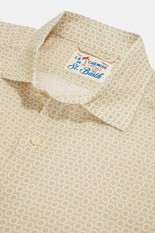 Pamplona Mini Floral Pattern Men's Beige Linen Shirt 3