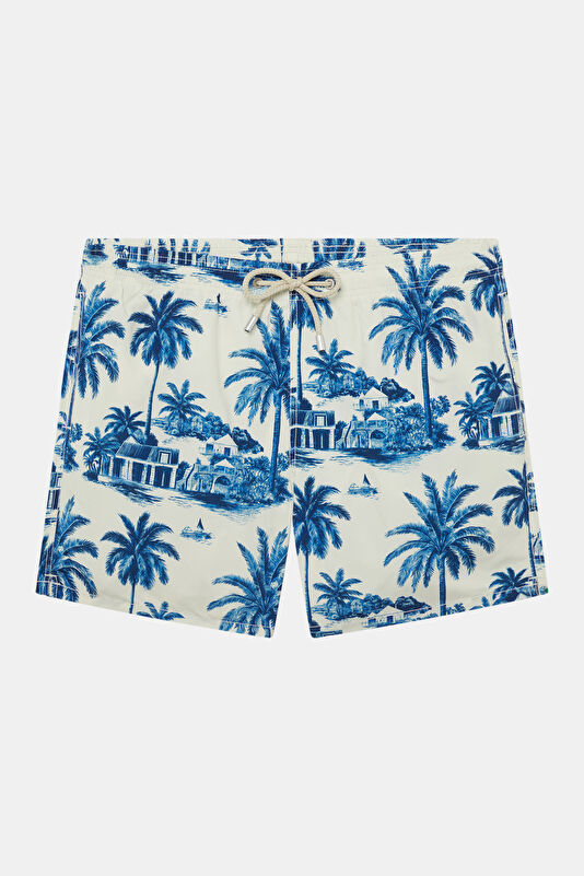 Blue Patterned Elasticated Men's Swimsuit