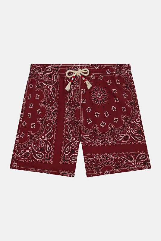 Caprese Bandanna Pattern Men's Burgundy Swimsuit