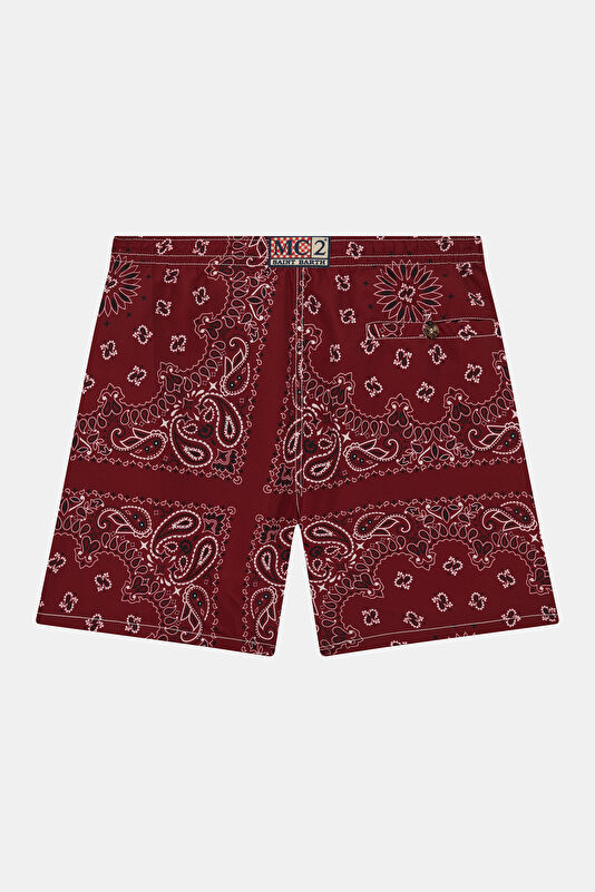 Caprese Bandanna Pattern Men's Burgundy Swimsuit 2