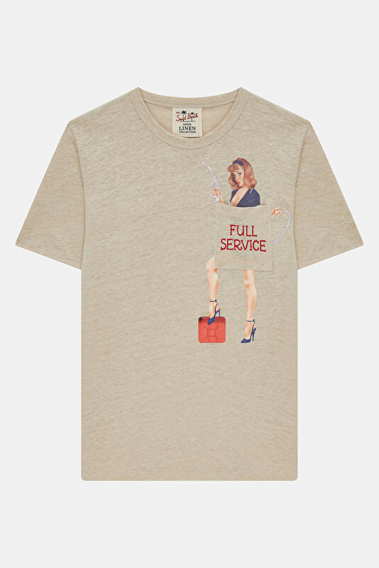 Ecstasea Full Service Men's Beige Linen T-Shirt
