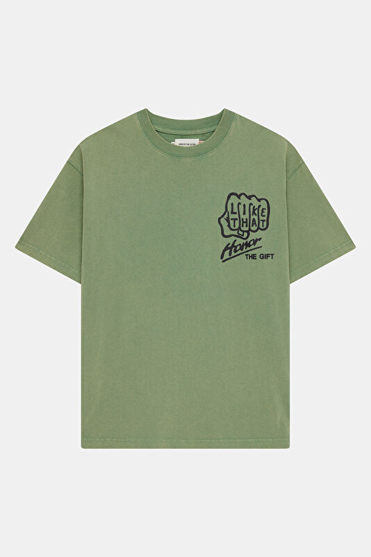 Relax Kalıp Mint Bisiklet Yaka Baskılı Erkek T-Shirt