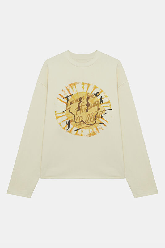 Relax Kalıp Beyaz Bisiklet Yaka Baskılı Erkek T-Shirt