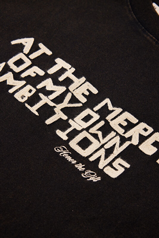 Relax Kalıp Siyah Bisiklet Yaka Baskılı Erkek T-Shirt 4