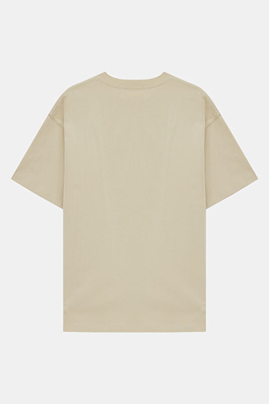 Relax Fit Beige Hooded Printed Men's T-Shirt 2