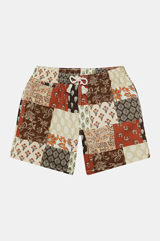 Men's Brown Swim Shorts with Patch Detail