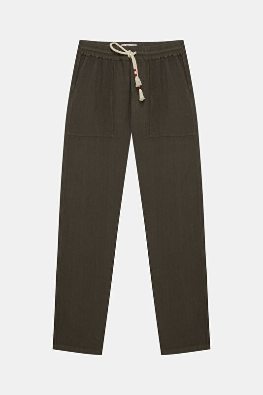 Calais Men's Khaki Linen Trousers