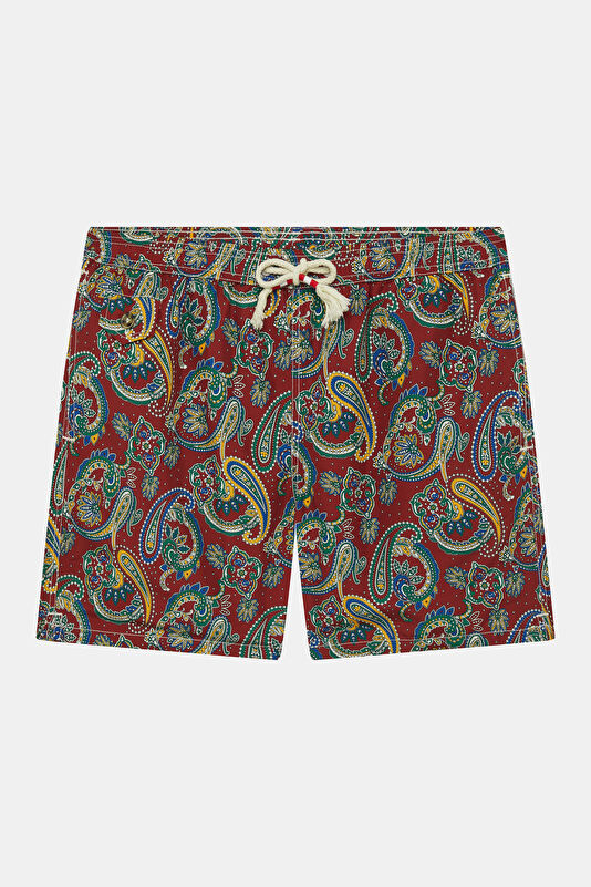 Lighting 70 Shawl Pattern Men's Burgundy Swimsuit