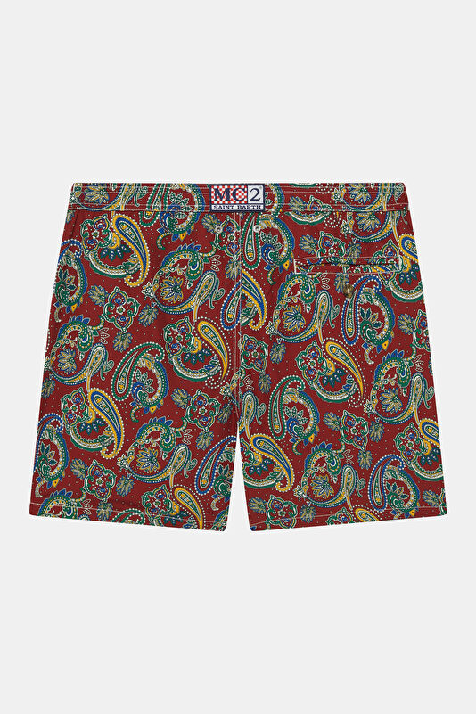 Lighting 70 Shawl Pattern Men's Burgundy Swimsuit 2